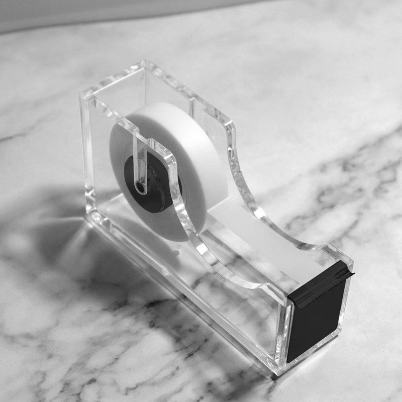 Multibey Clear Black Acrylic Tape Dispenser for Desk Heavy Duty 1â€“Inch Core Nonslip Desktop Adhesive Tape Cutter Holder with 1 Roll Tape (Black) - Image 2